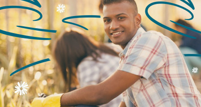 adult children working in yard