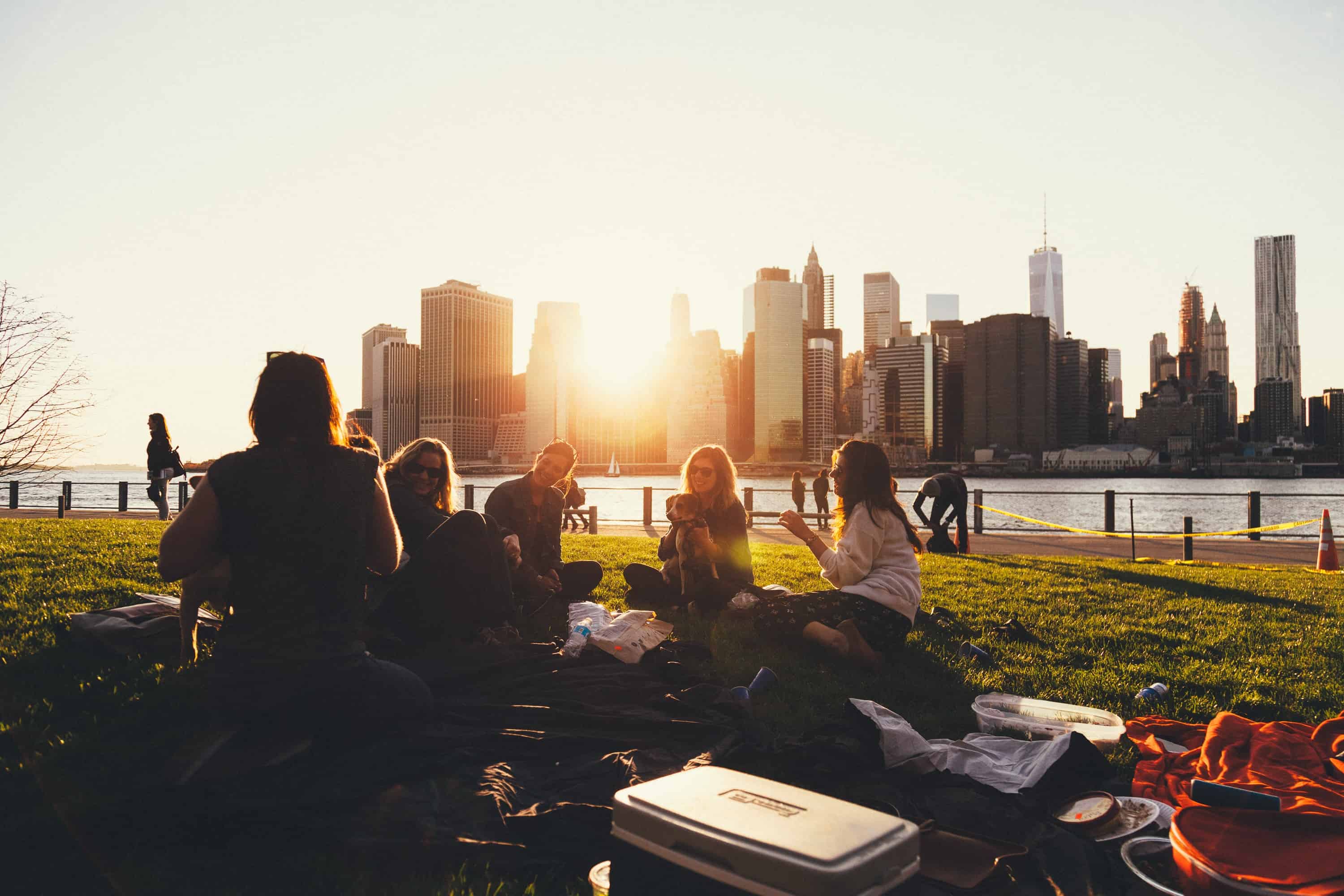 Young adults having a picnic in the park