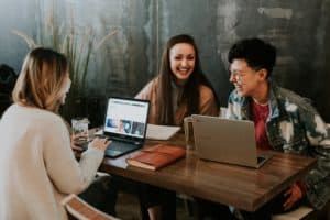 Millennials hanging out at cafe