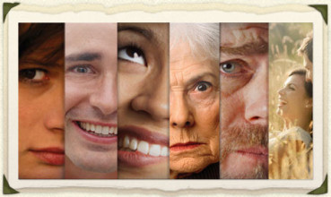 Collage of close-ups of people's faces expressing different emotions