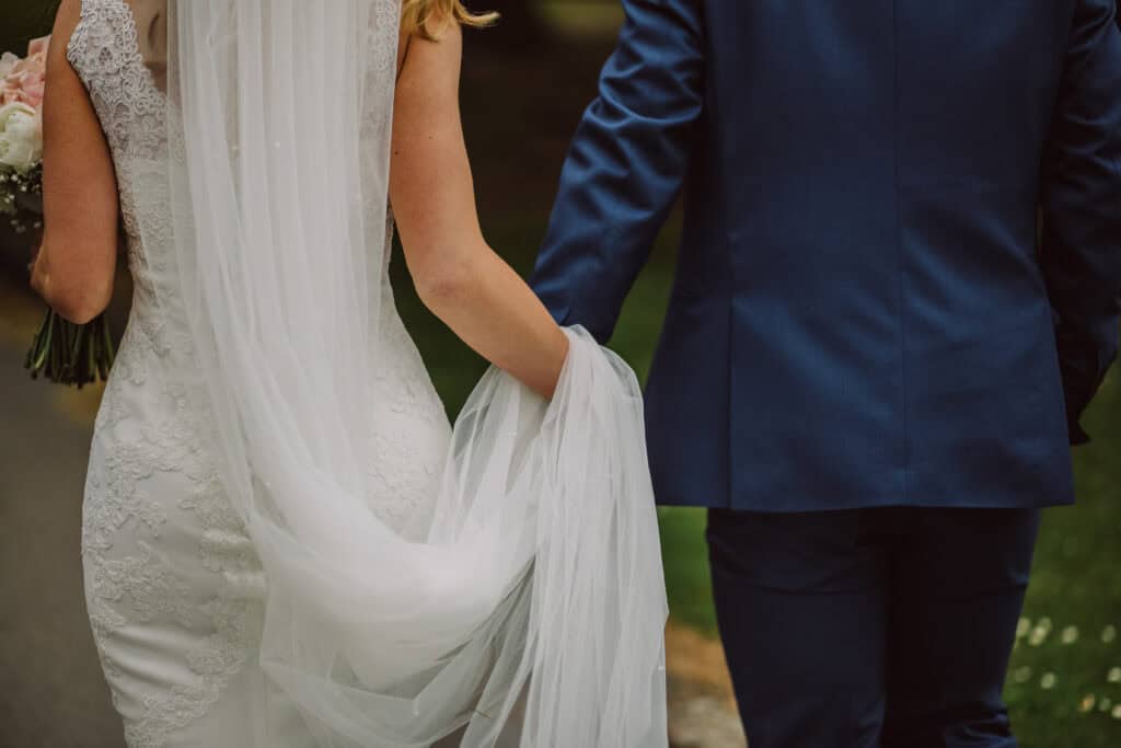back of bride and groom