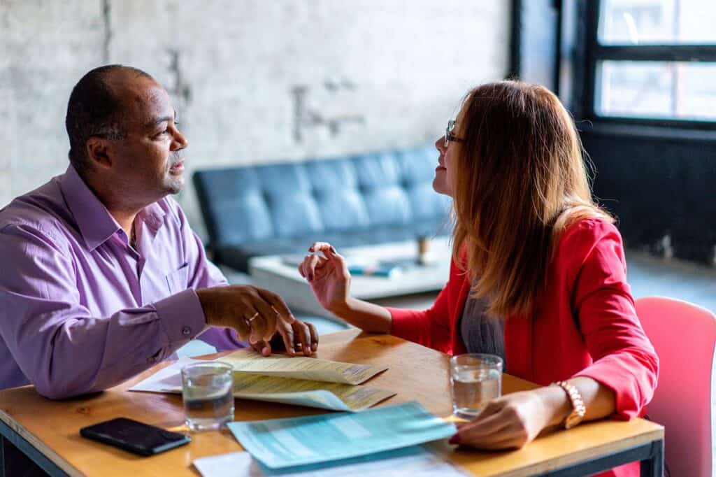 man and woman business meeting