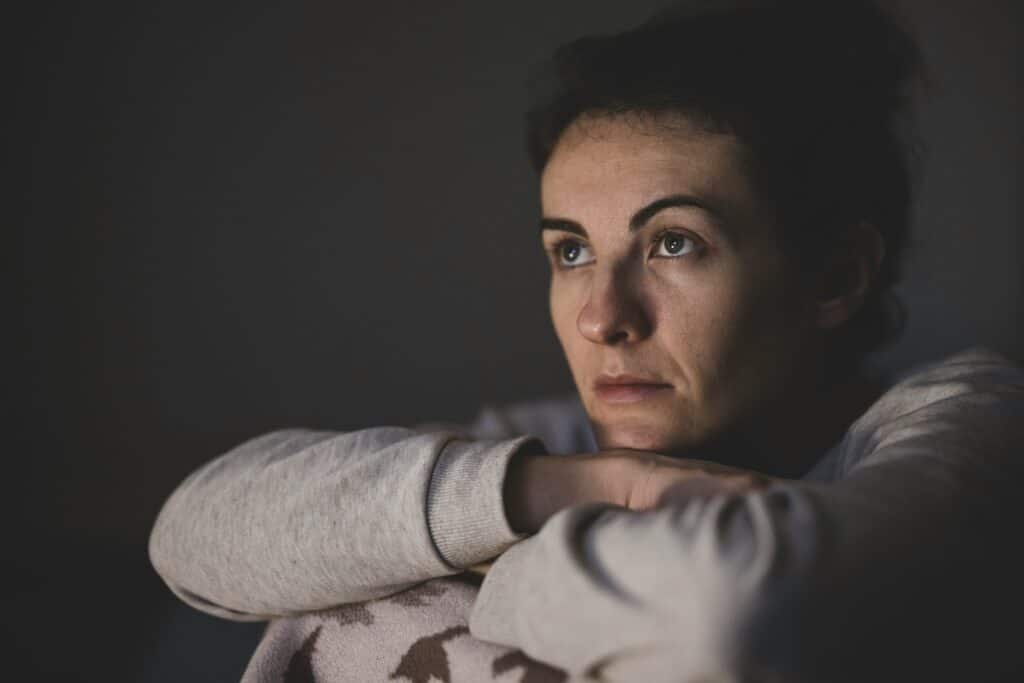 Frowning depressed woman