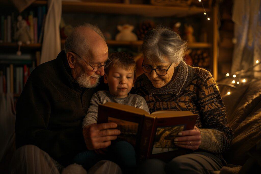 Grandparents reading with child