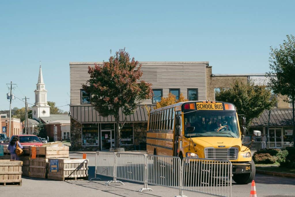 school bus in small town