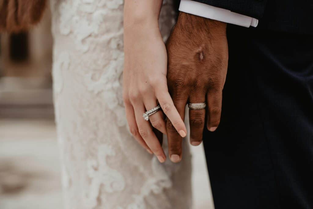 white woman black man wedding bands married multiracial