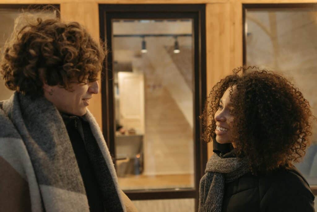 couple outside talking