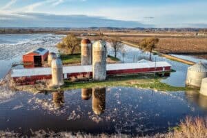 farm and land flooded