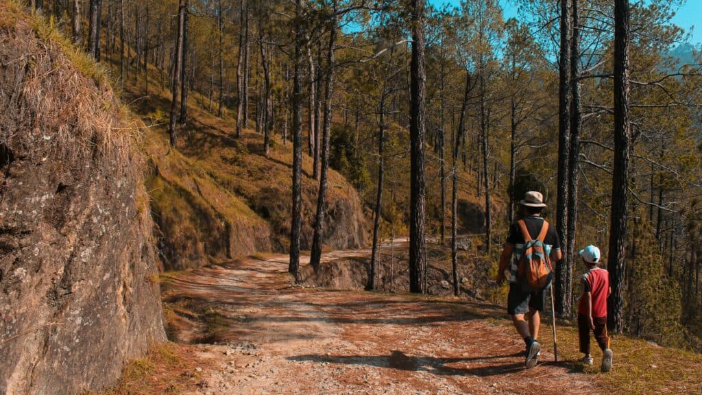dad and son hiking trail