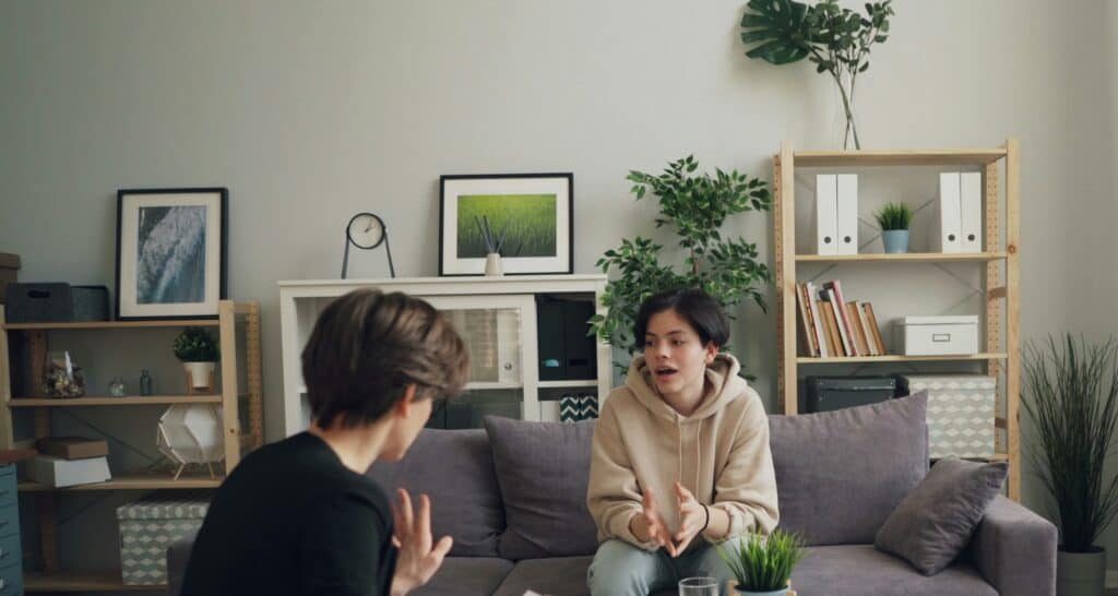 Mom and teen talking