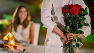 Man surprises wife with flowers at their anniversary celebration