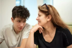 Protecting your child from bad influences often means have a deep conversations such as this mom and her son