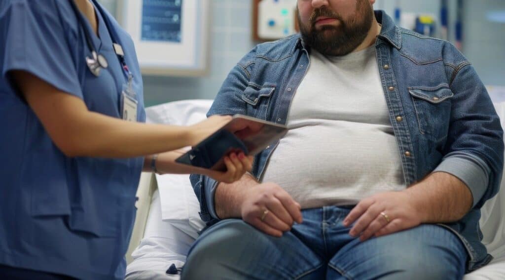 overweight man talking to doctor