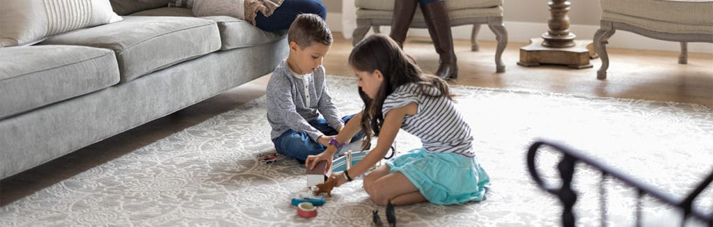 Brother and sister playing with toys together