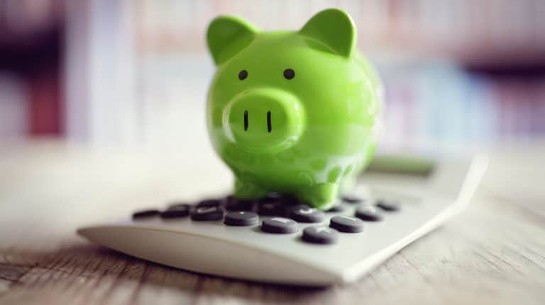 Piggy bank with calculator