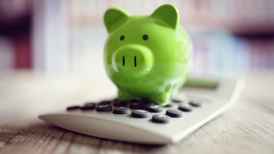 Piggy bank with calculator