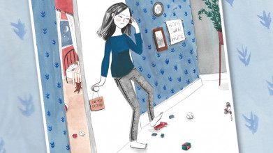 Illustration of a stressed-out mom standing at the door of her young child's bedroom