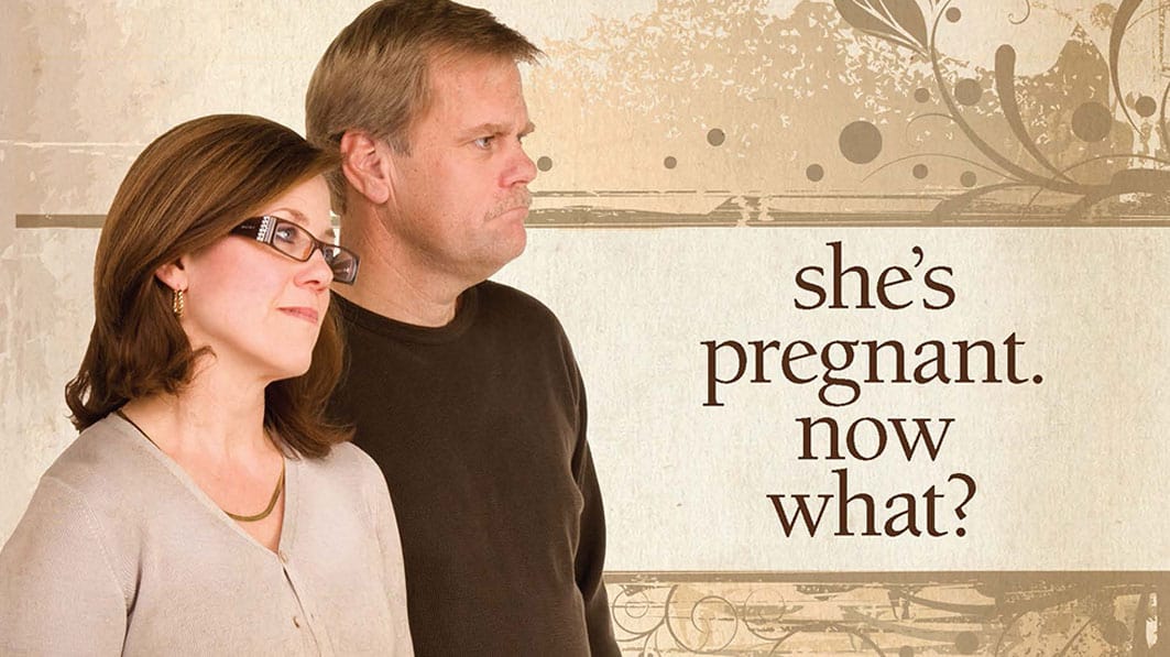 Promotional image for the Focus on the Family article "She's Pregnant. Now What?"