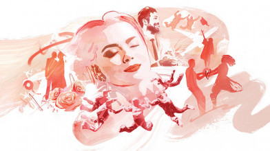 Stylized image of a collage of a couple's life activities including sky-diving, dancing, and college graduation