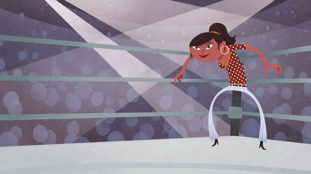 Cartoon image of a mom in a boxing ring by herself
