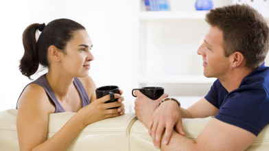 A couple enjoys talking and spending time together