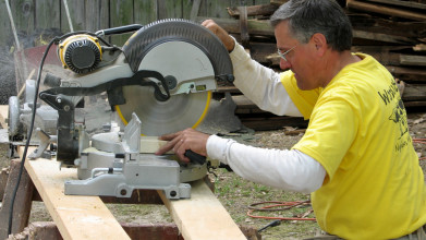 Man doing volunteer carpentry work