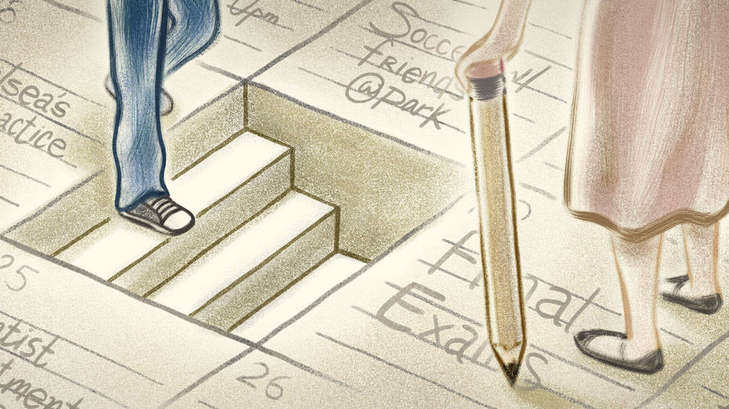 Illustration of calendar and a stairway departing from it representing change