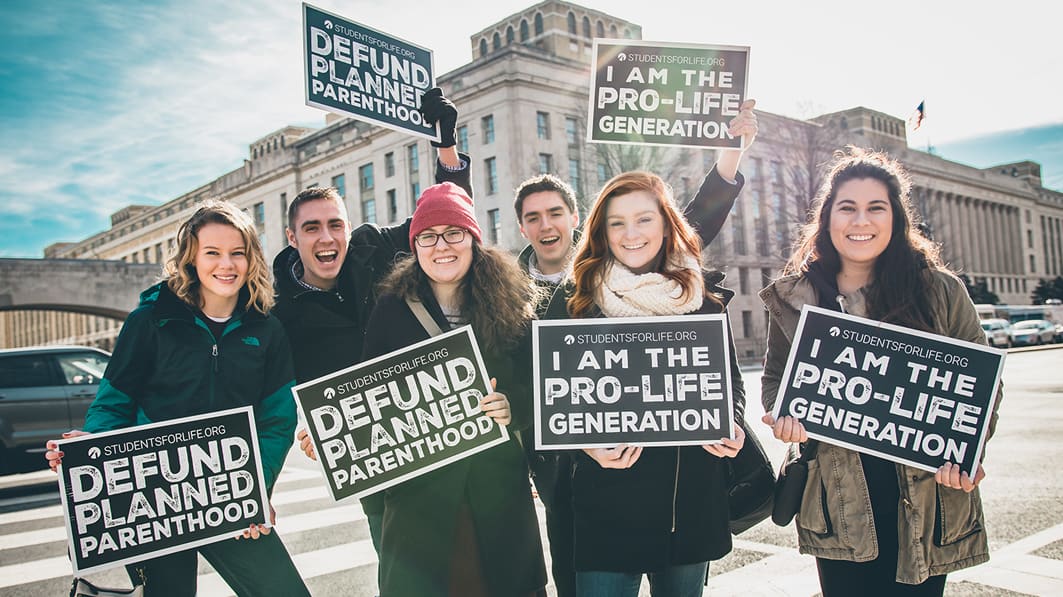 Students for Life attending a March for Life rally in 2018