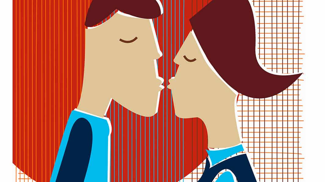 Illustration of a couple kissing