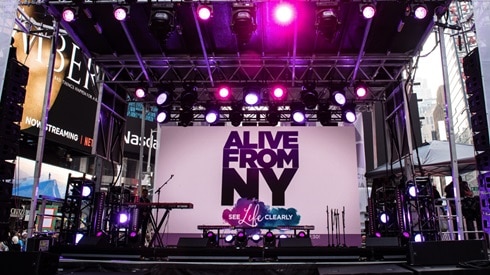 Looking at the stage during the Alive from New York event at Times Square on May 4th, 2019