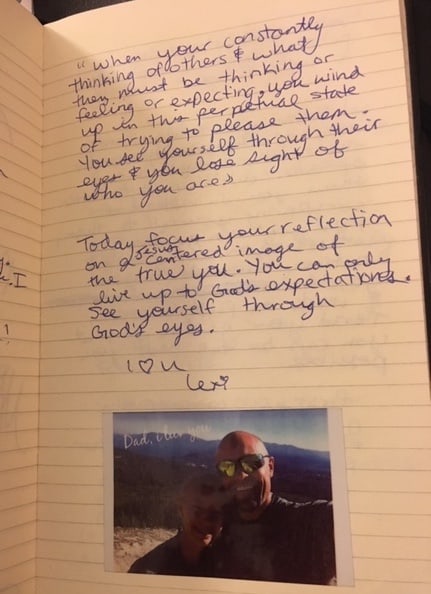 Picture of journal with writing that says, I love you