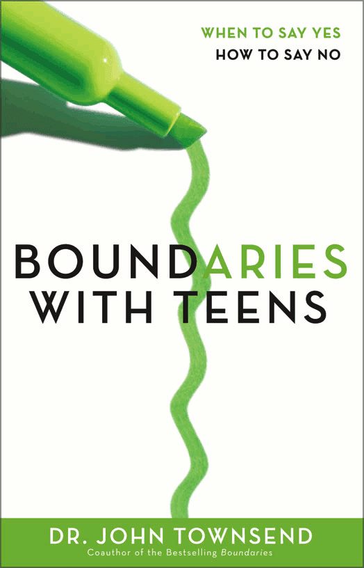 book cover with green marker titled Boundaries with Teens