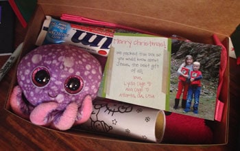 Lydia likes to pack a stuffed animal in every box
