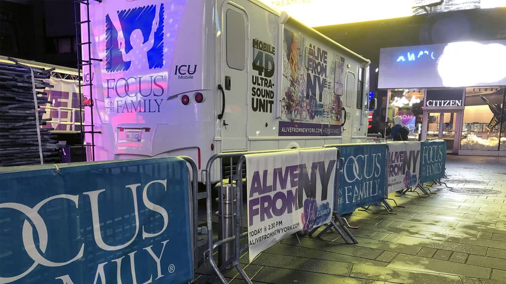 The "Alive From New York" mobile ultrasound unit parked in Times Square