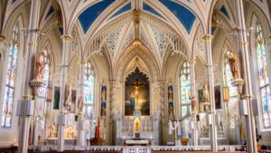 A brightly-lit cathedral represents the discussion of traditional marriage