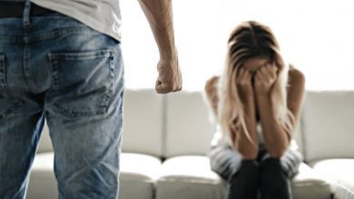 domestic violence husband fist wife crying