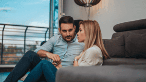 couple talking in apartment