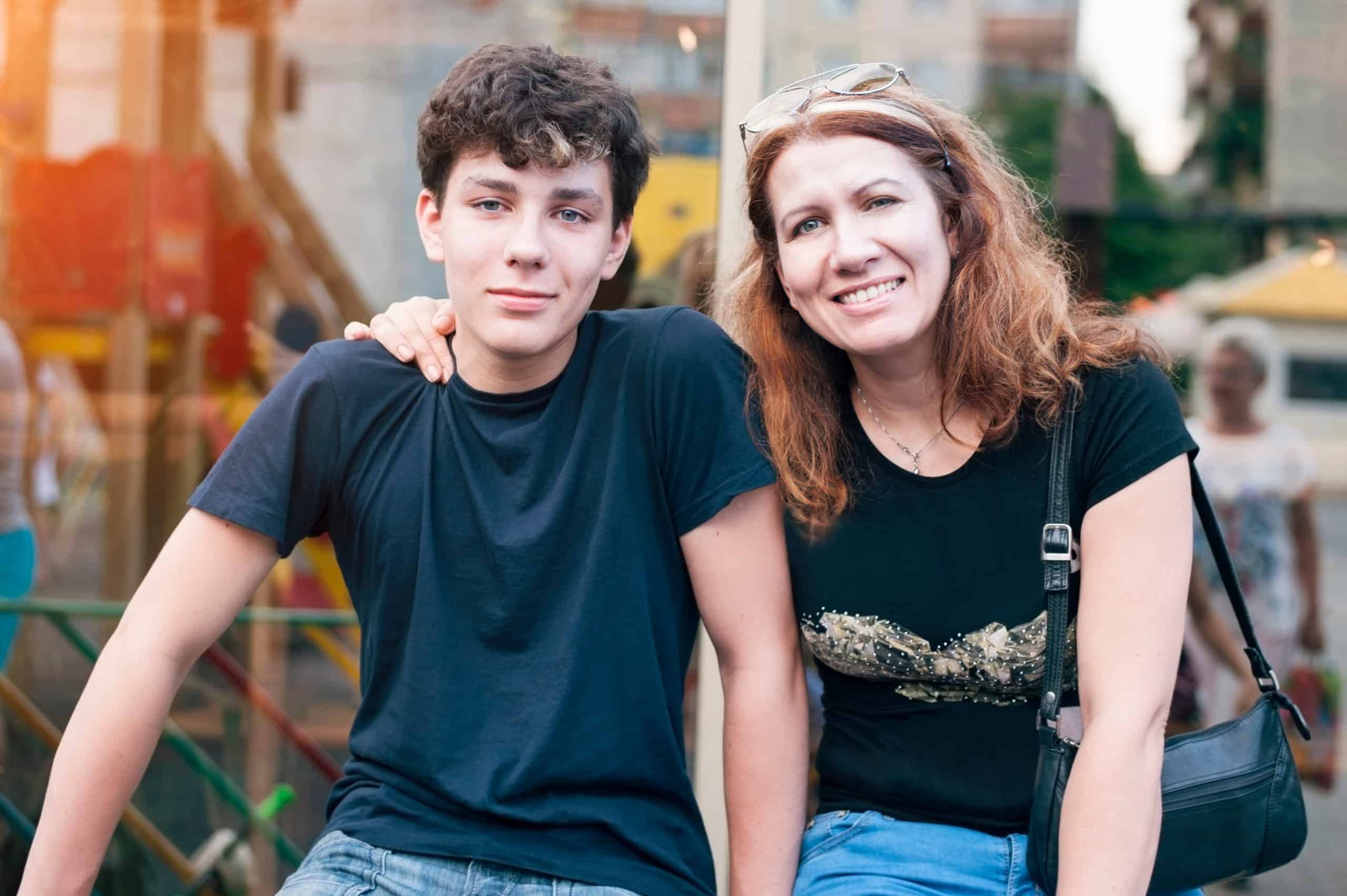 mom and son changing 