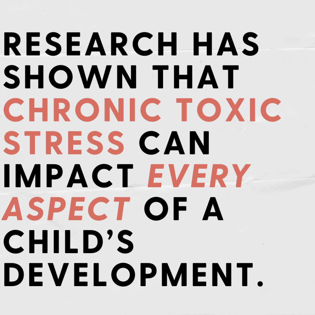 Graphic about understanding childhood trauma that shows how research has shown that chronic toxic stress can impact every aspect of a child's development.
