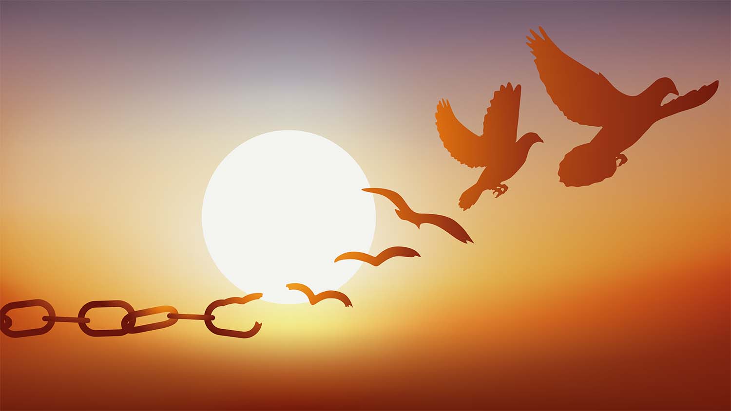 Illustration of chain becoming a bird that flies away