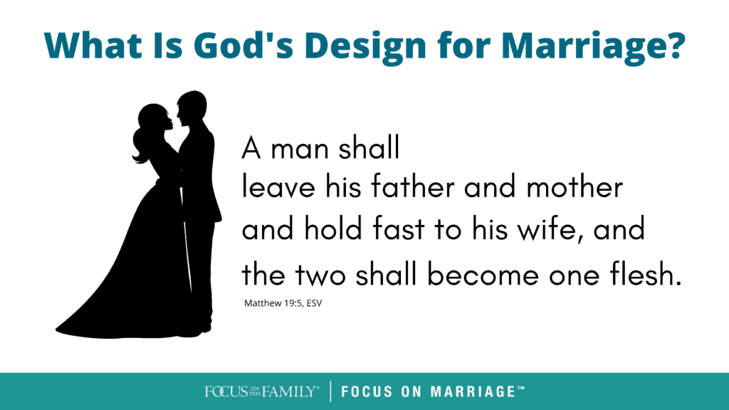 An illustration of a married couple next to the verse Mathew 19:5