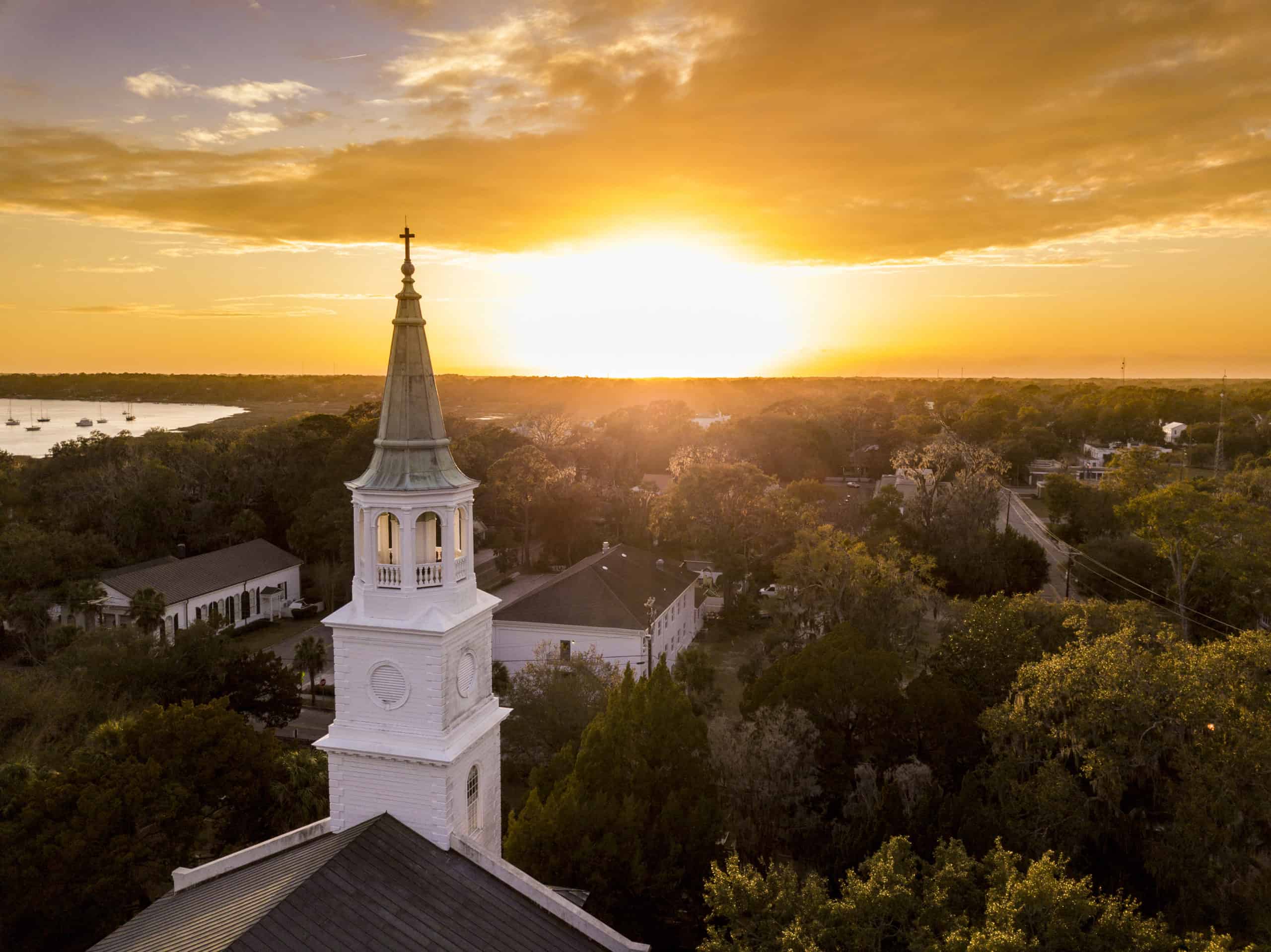 church and sunset