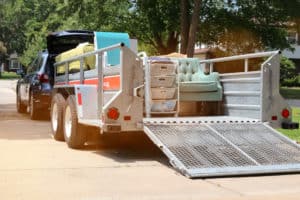 car with moving trailer