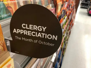 Round sign with the words 'Clergy Appreciation the Month of October'