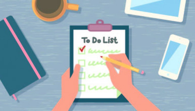 Illustration of hands filling out a to-do list