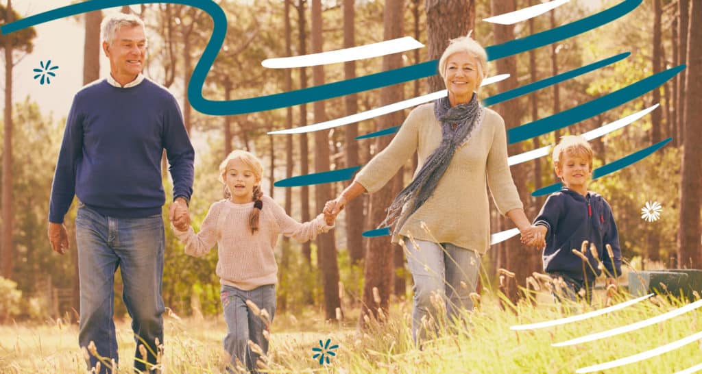 Grandparents walking with their grandchildren