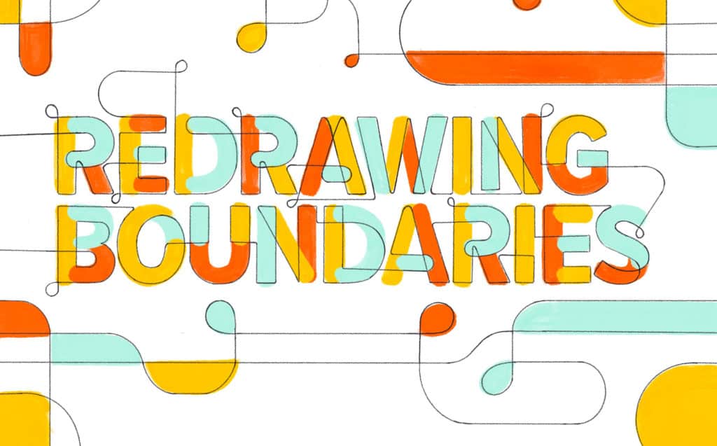 An illustration of lines forming the words "redrawing boundaries"