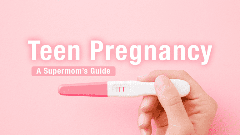 Pink background, woman's hand holds positive pink lines pregnancy test for Teen Pregnancy resources teen mom