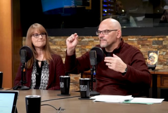 Image of Tim & Noreen Muehlhoff being interviewed in the Focus on the Family broadcast studio