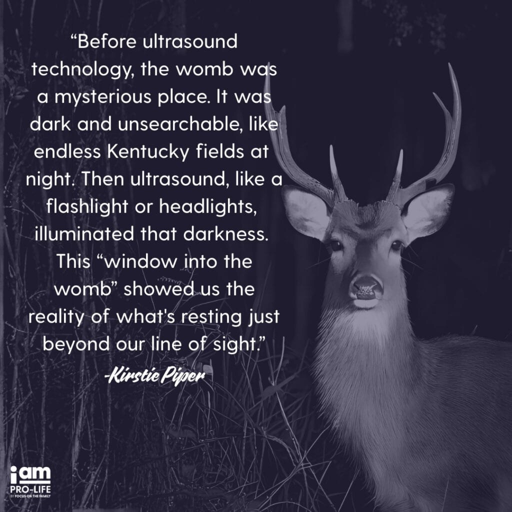 "I Thought I Was Pro-Life Until I Saw an Ultrasound" article graphic with an image of a deer at night and a quote from the article.